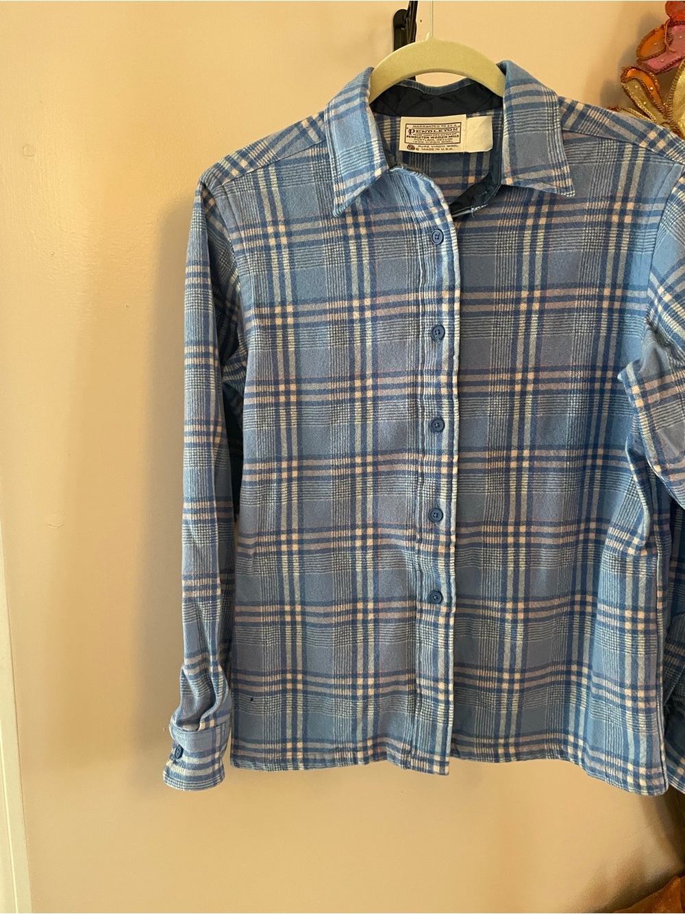 Women's Light Blue Plaid Wool Button-Down Pendleton Jacket Size Small